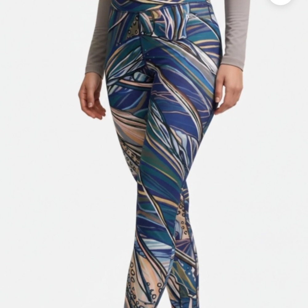 Fishe High-Waist Rainbow Ridge Printed Leggings in Blue Multi